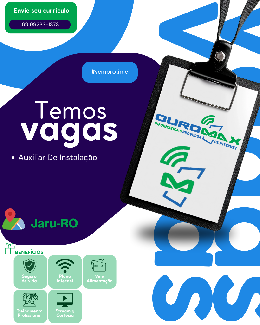 Cartaz Oficial da Vaga Auxiliar de Instalação (Telecom / Fibra Óptica)