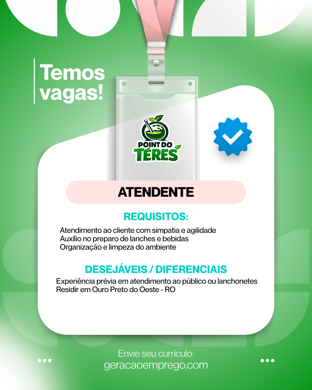 Cartaz Oficial da Vaga Atendente de Lanchonete