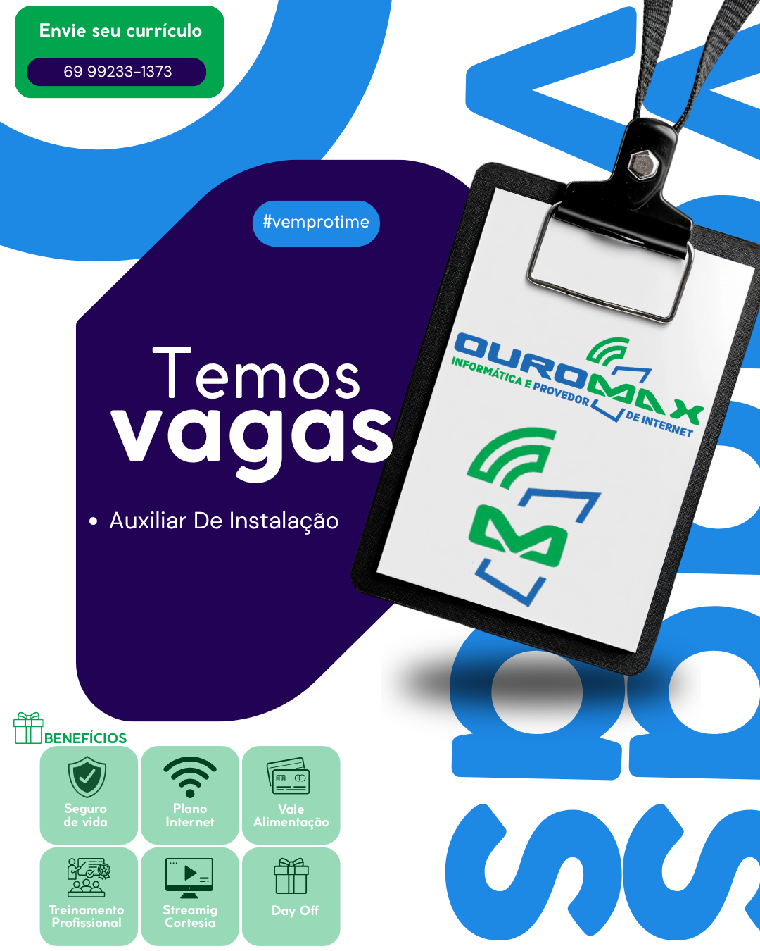 Cartaz Oficial da Vaga Auxiliar de Instalação (Telecom / Fibra Óptica)